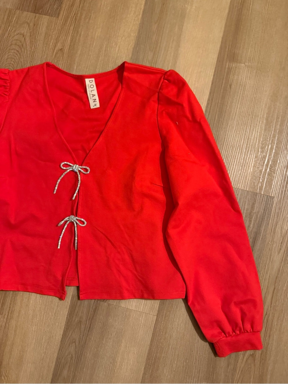 Anthropologie Red V-Neck Tie-Front Blouse - Picture 6 of 13